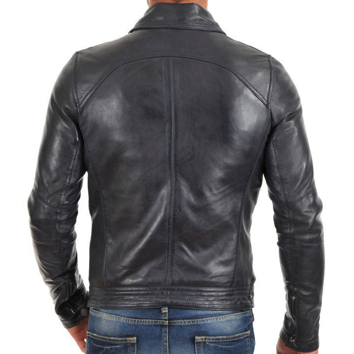 Veste en cuir slim fit noire pour homme