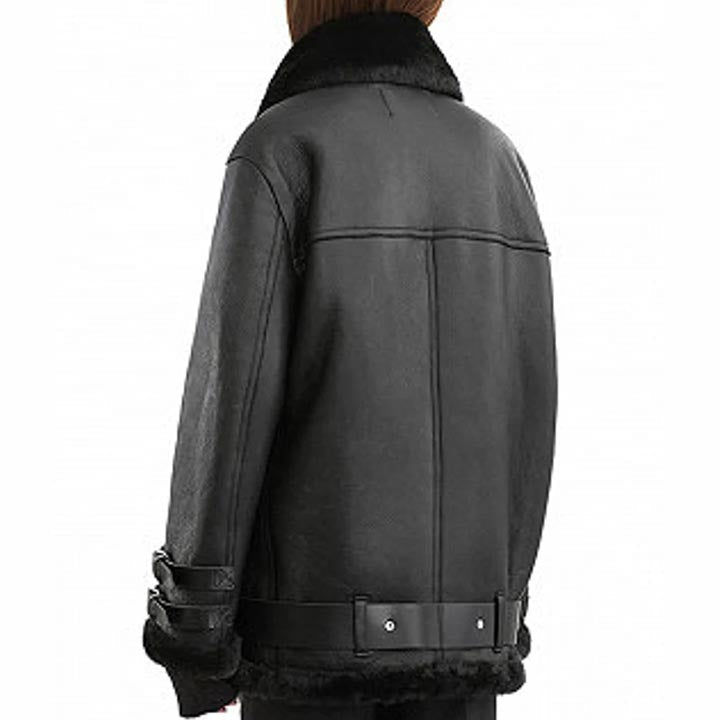 Black Women B3 RAF Aviator Flight Shearling Bomber Jacket