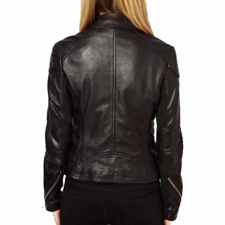 Veste motard en cuir noir pour femme