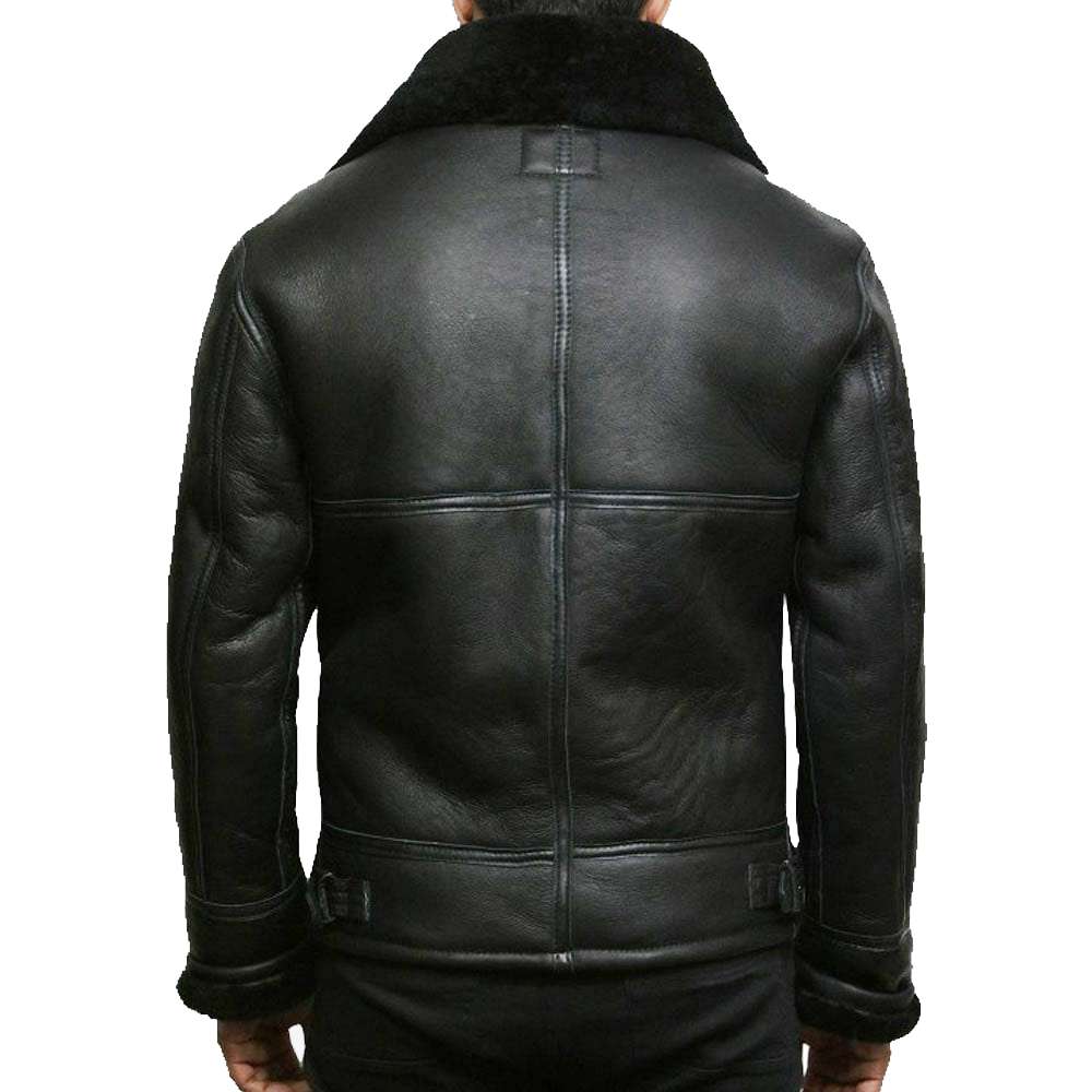 Men's Black Shearling Leather Aviator Jacket