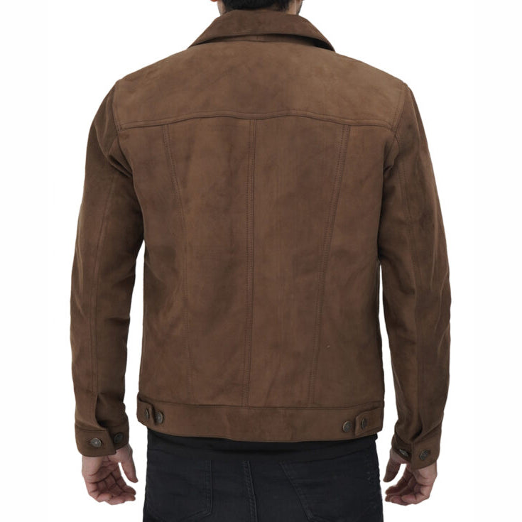 Veste de camionneur en cuir marron pour homme