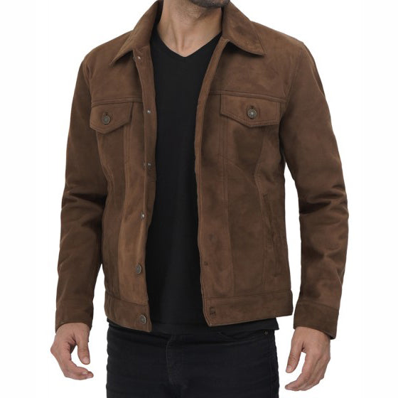 Veste de camionneur en cuir marron pour homme