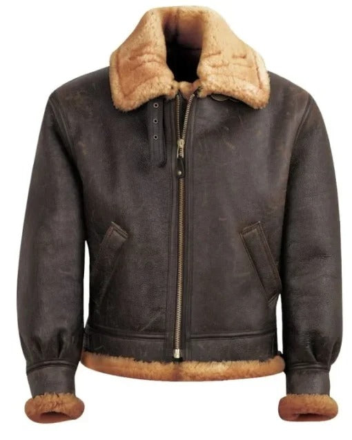 Blouson aviateur en cuir de mouton marron classique B-3