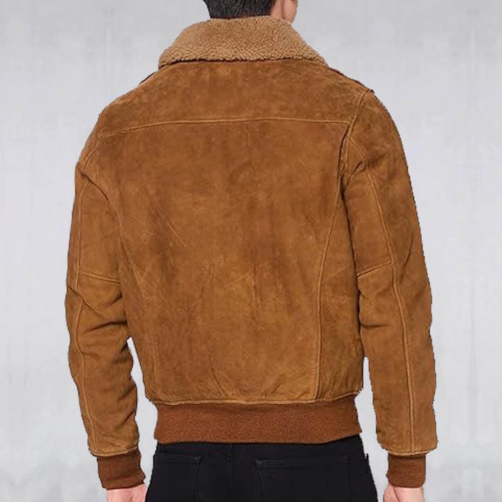 Veste pilote en cuir suédé marron