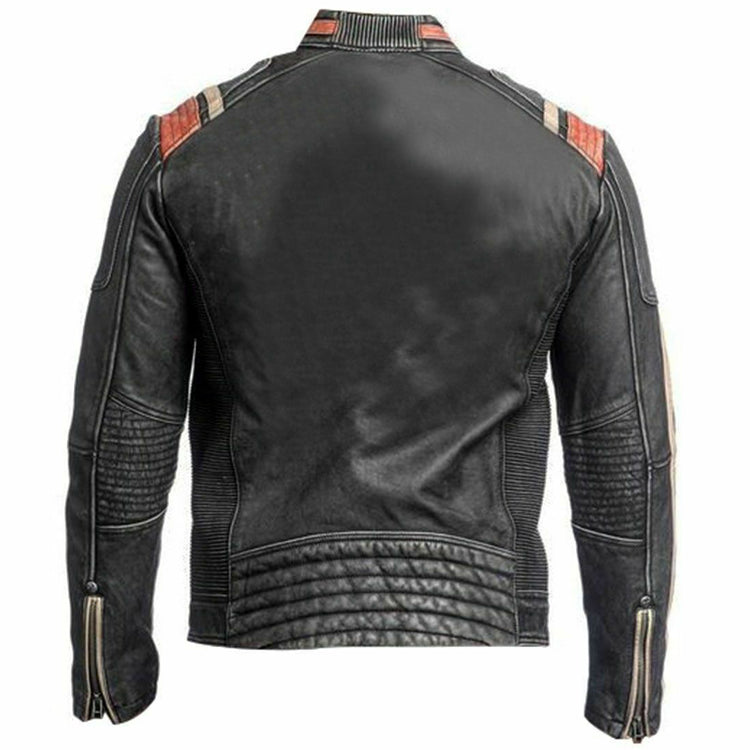 Veste en cuir de vachette de course Cafe Racer Retro Distress noir orange