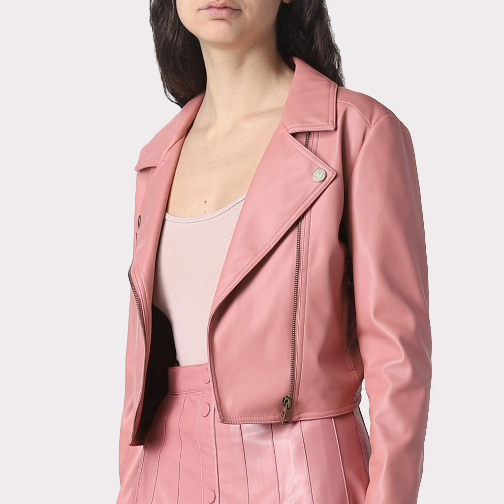 Veste en cuir minimaliste rose chic - Collection Patel