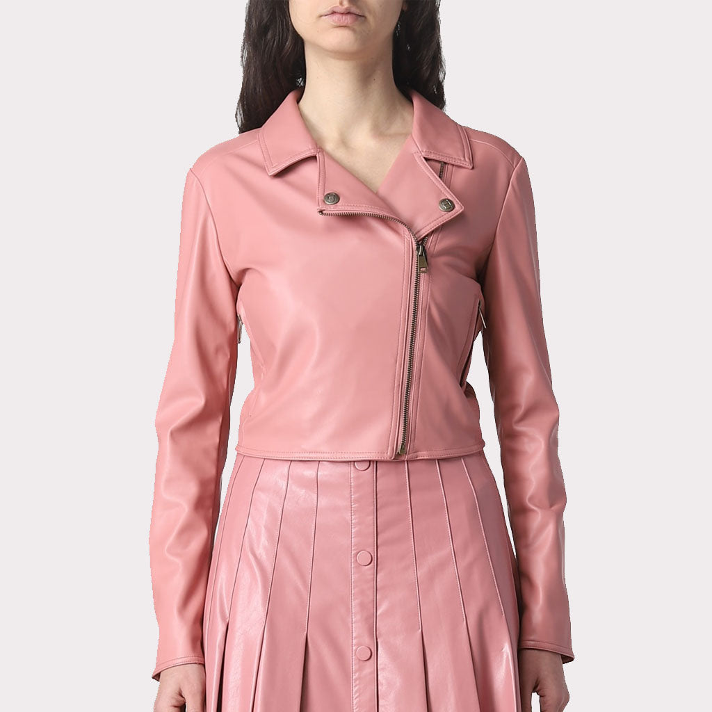 Veste en cuir minimaliste rose chic - Collection Patel