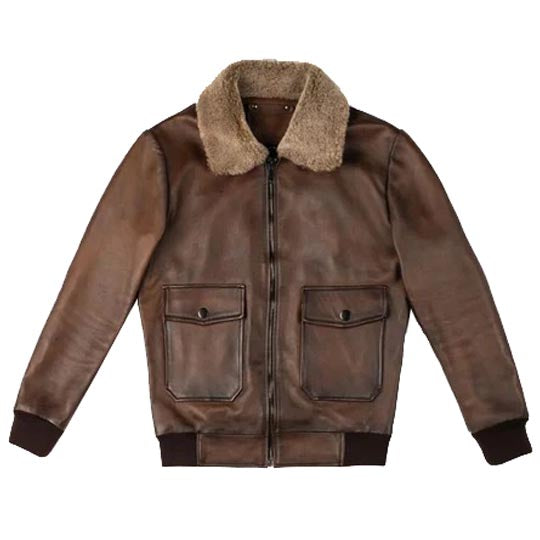 Blouson aviateur en cuir marron chocolat