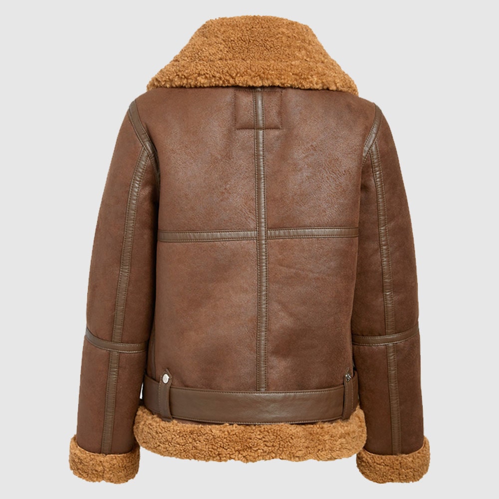 Blouson aviateur en cuir et peau de mouton marron B3 pour femme