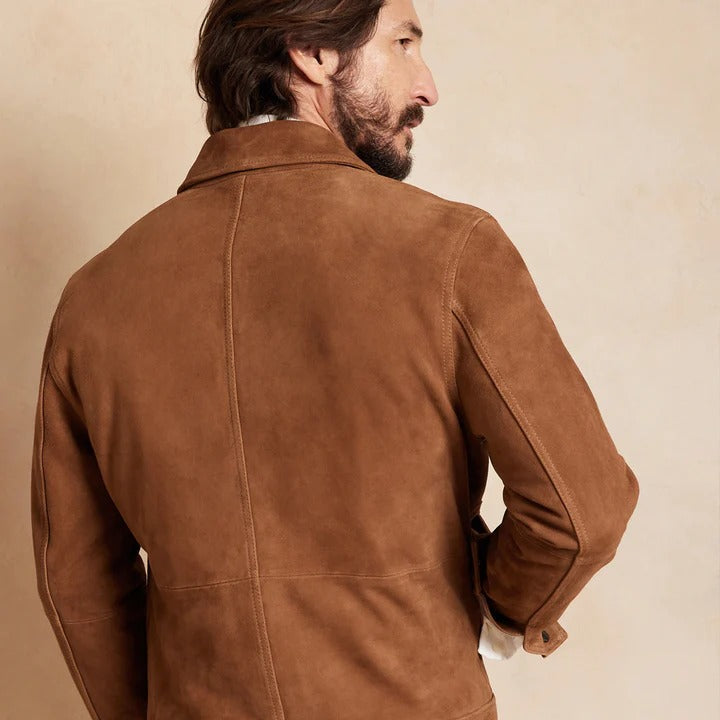 Veste en cuir suédé marron style cowboy western pour homme