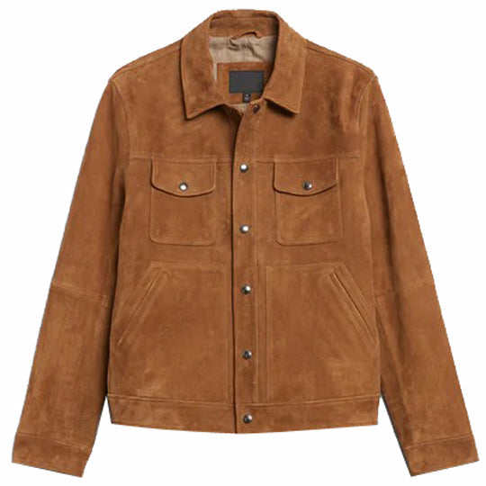 Veste en cuir suédé marron style cowboy western pour homme