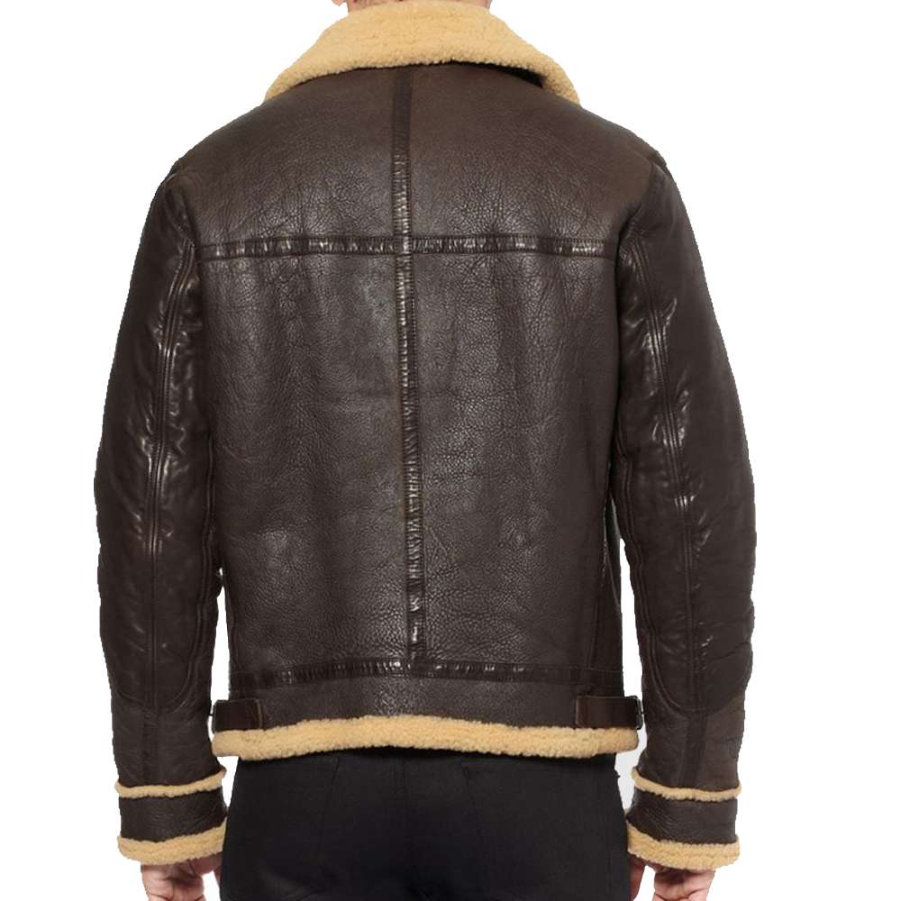 Blouson en cuir de mouton retourné marron foncé B3 pour homme