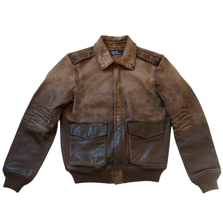 Blouson aviateur en cuir vieilli