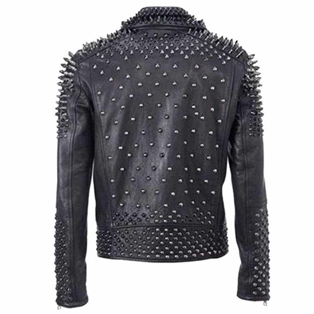 Veste en cuir cloutée noire argentée style punk rock EMO 