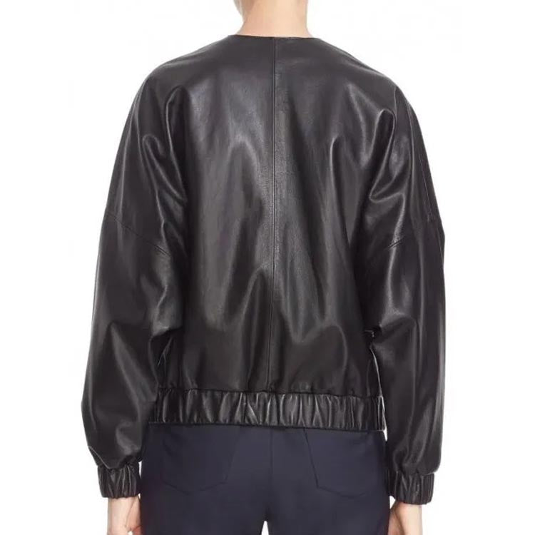 Veste Bomber en Cuir Noir Élégante pour Femme