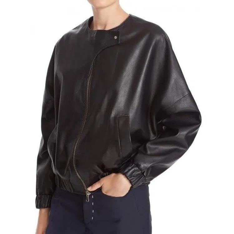 Veste Bomber en Cuir Noir Élégante pour Femme