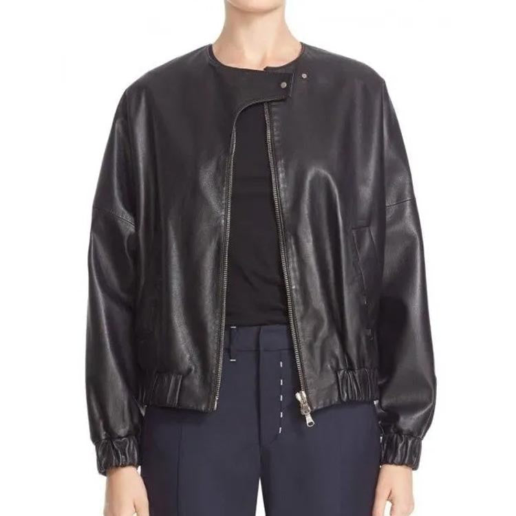 Veste Bomber en Cuir Noir Élégante pour Femme