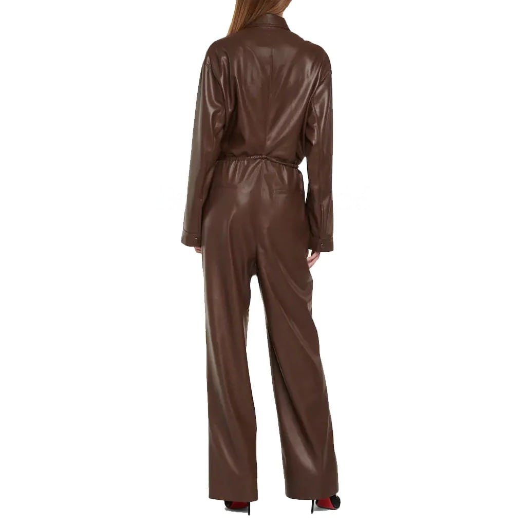 Combinaison élégante en cuir marron chocolat pour femme