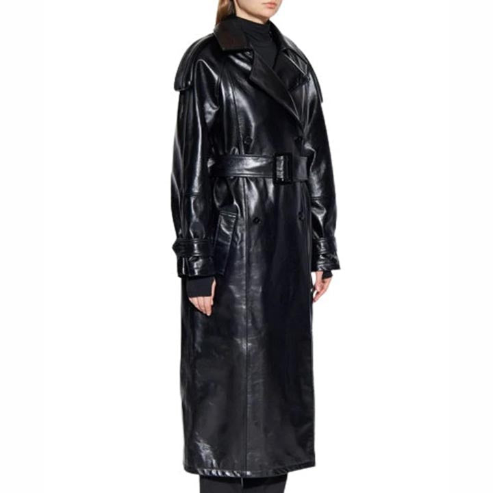 Trench-coat en cuir véritable pour femme