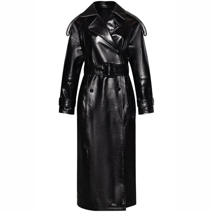 Trench-coat en cuir véritable pour femme