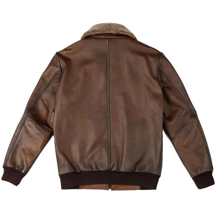 Blouson aviateur en cuir marron chocolat