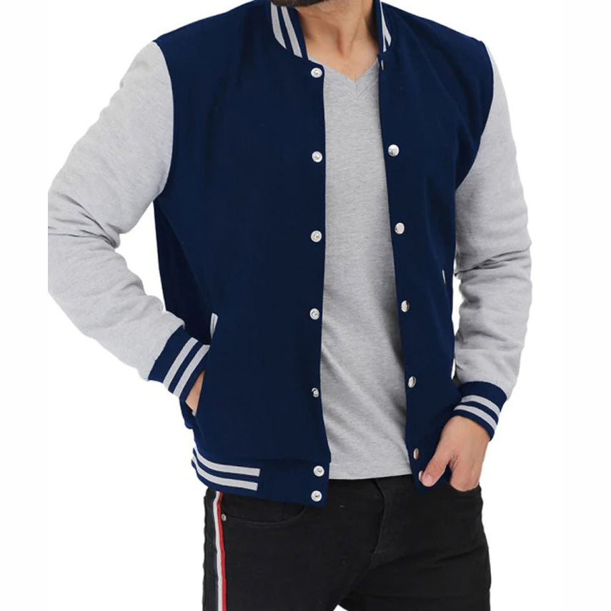 Veste universitaire de style baseball grise et bleue pour homme