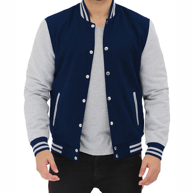 Veste universitaire de style baseball grise et bleue pour homme