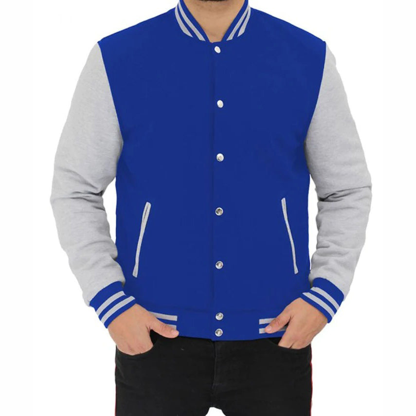 Veste universitaire de style baseball grise et bleu roi pour homme