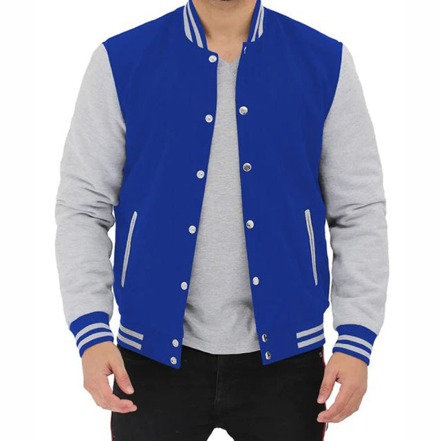 Veste universitaire de style baseball grise et bleu roi pour homme