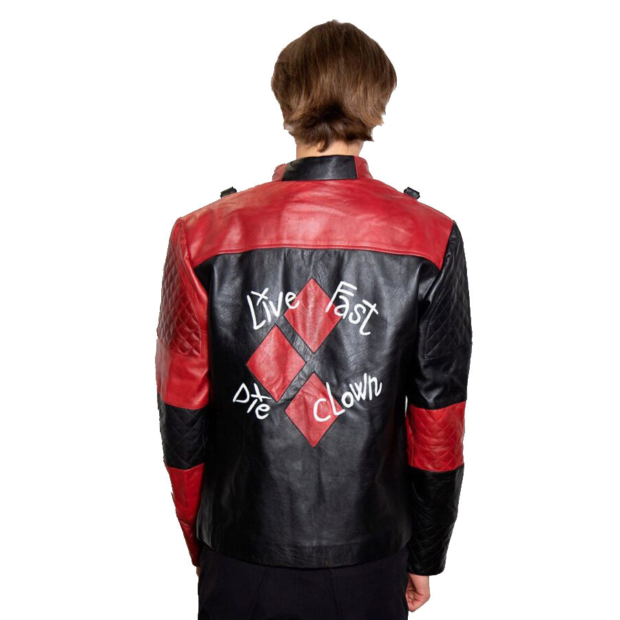 Veste de costume d'Halloween en cuir de clown Harley Live Fast Die faite à la main pour homme