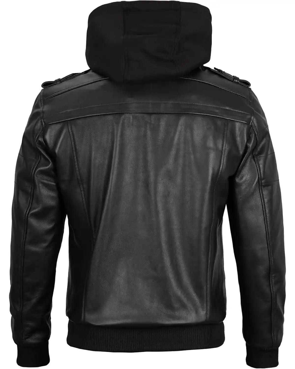 Blouson aviateur à capuche en cuir véritable noir