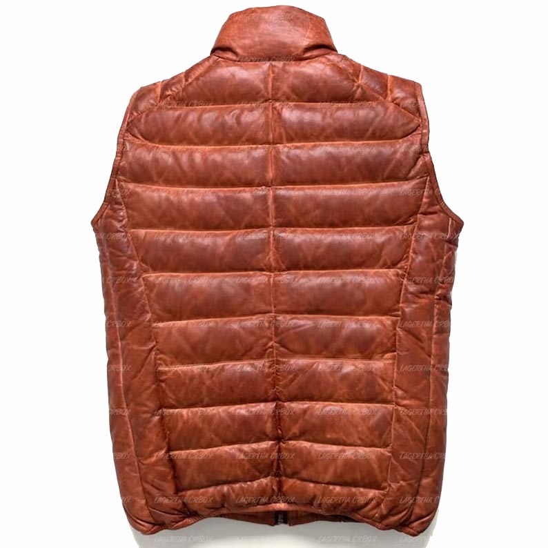 Men's Brown Sheepskin Leather Puffer Vest