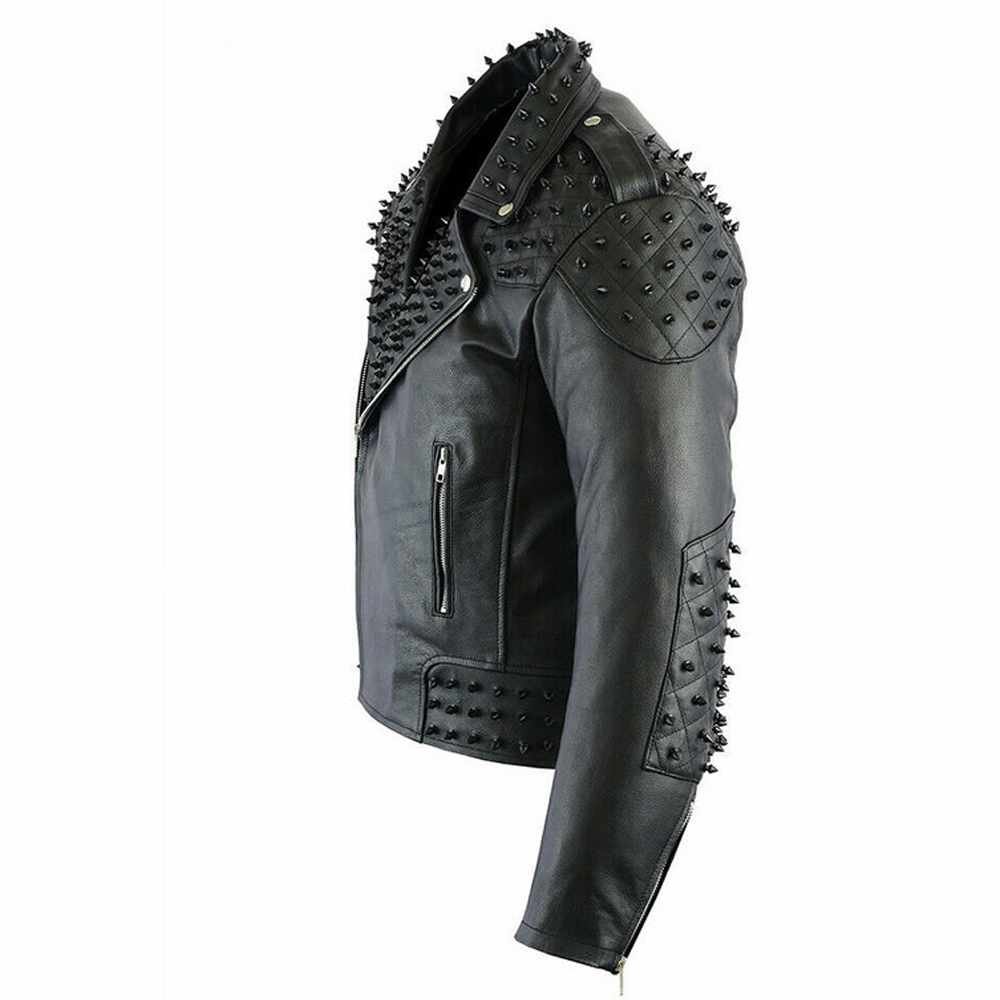 Veste de motard en cuir clouté Me Black Punk 