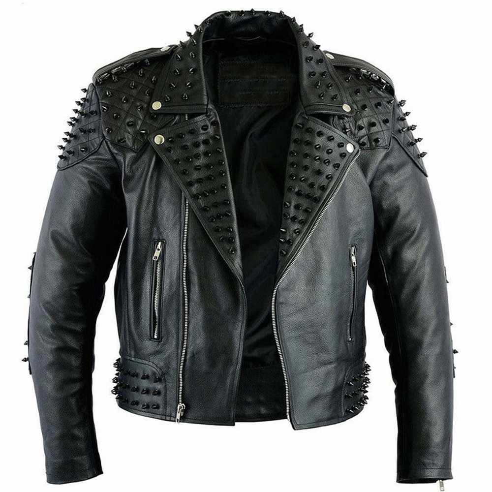 Veste de motard en cuir clouté Me Black Punk 