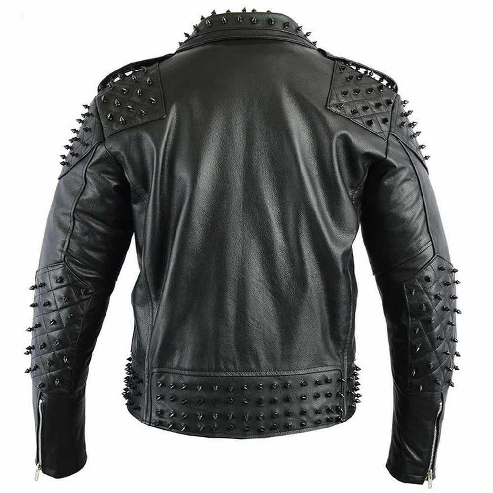 Veste de motard en cuir clouté Me Black Punk 