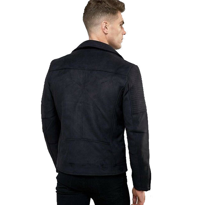 Veste de moto en cuir suédé noir pour homme