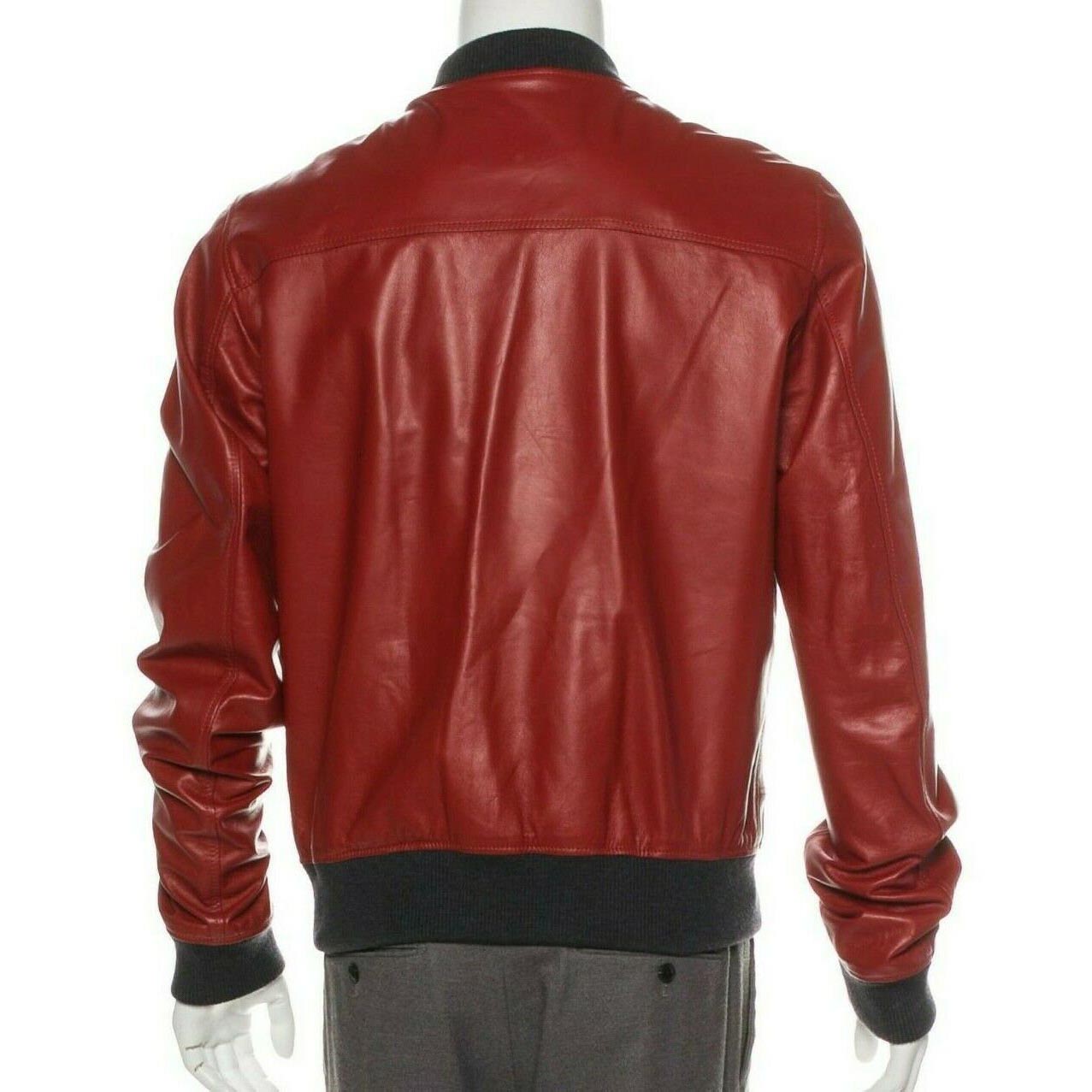 Veste aviateur en cuir d'agneau rouge pour homme