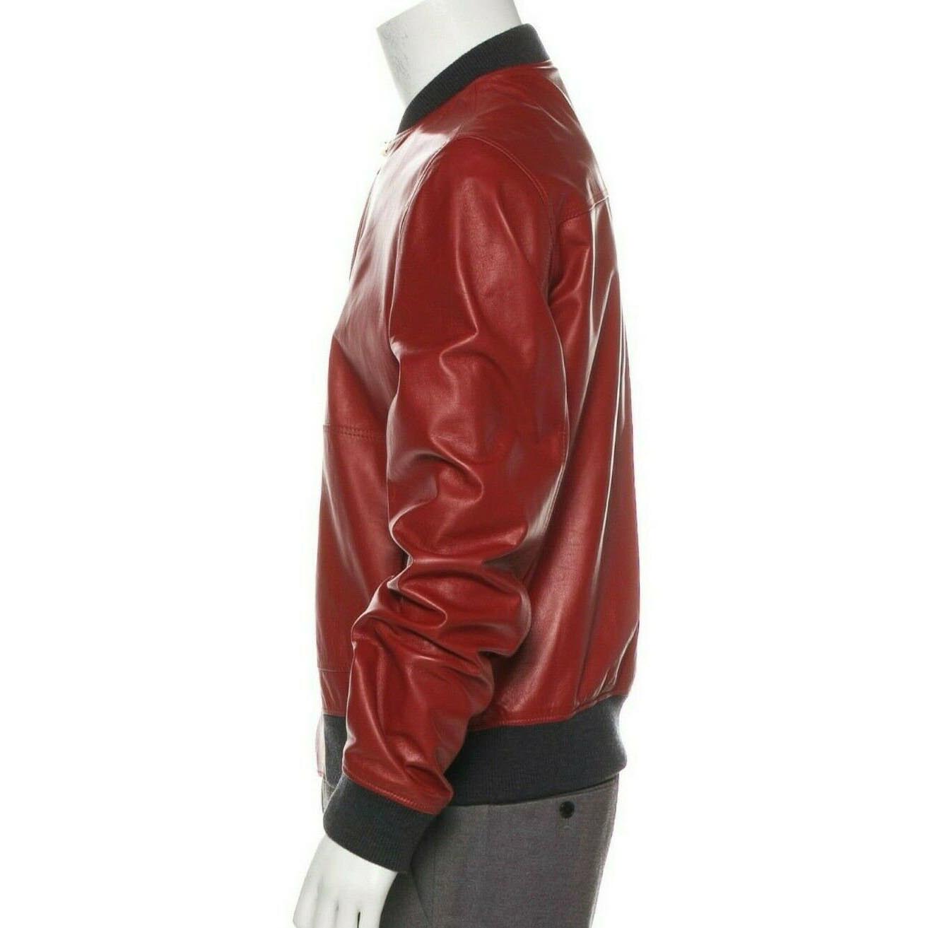 Veste aviateur en cuir d'agneau rouge pour homme