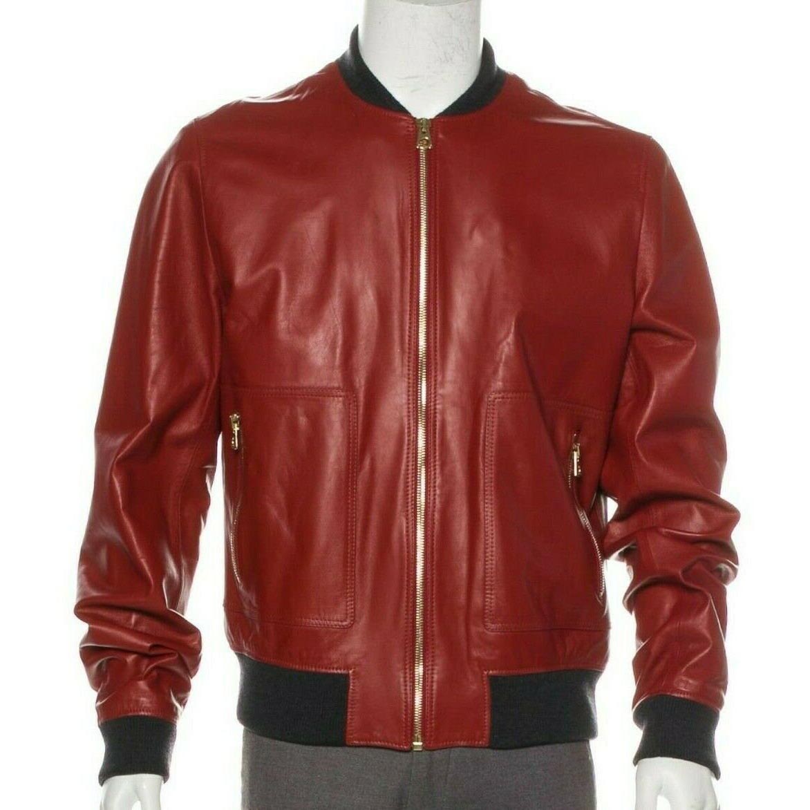 Veste aviateur en cuir d'agneau rouge pour homme