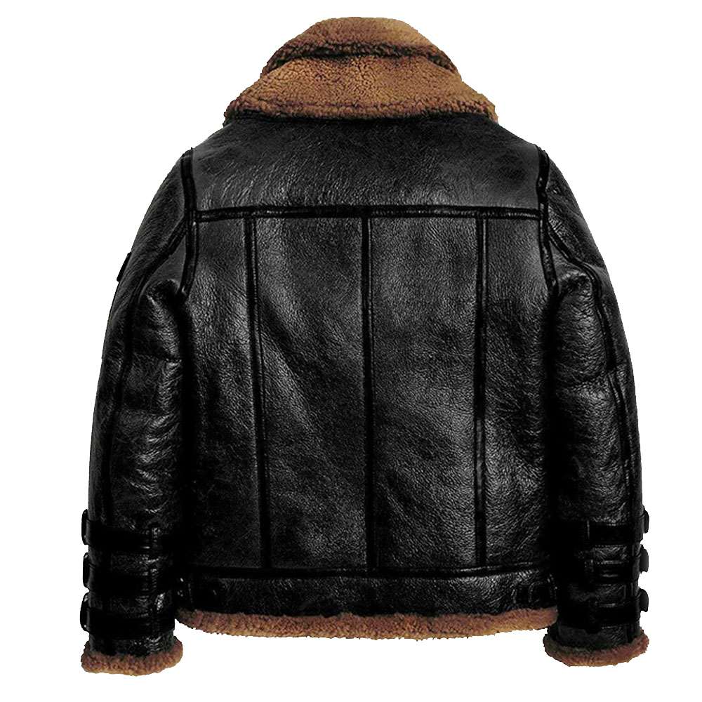 Veste de pilote en cuir noir pour homme Aviator RAF B3 Shearling Bomber