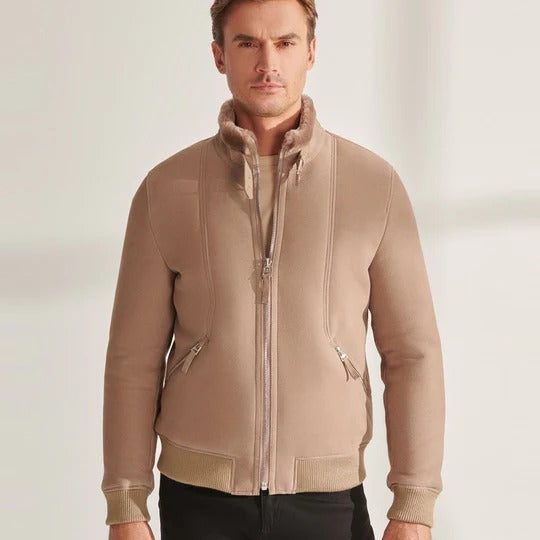 Blouson aviateur en cuir de mouton retourné B3 pour homme