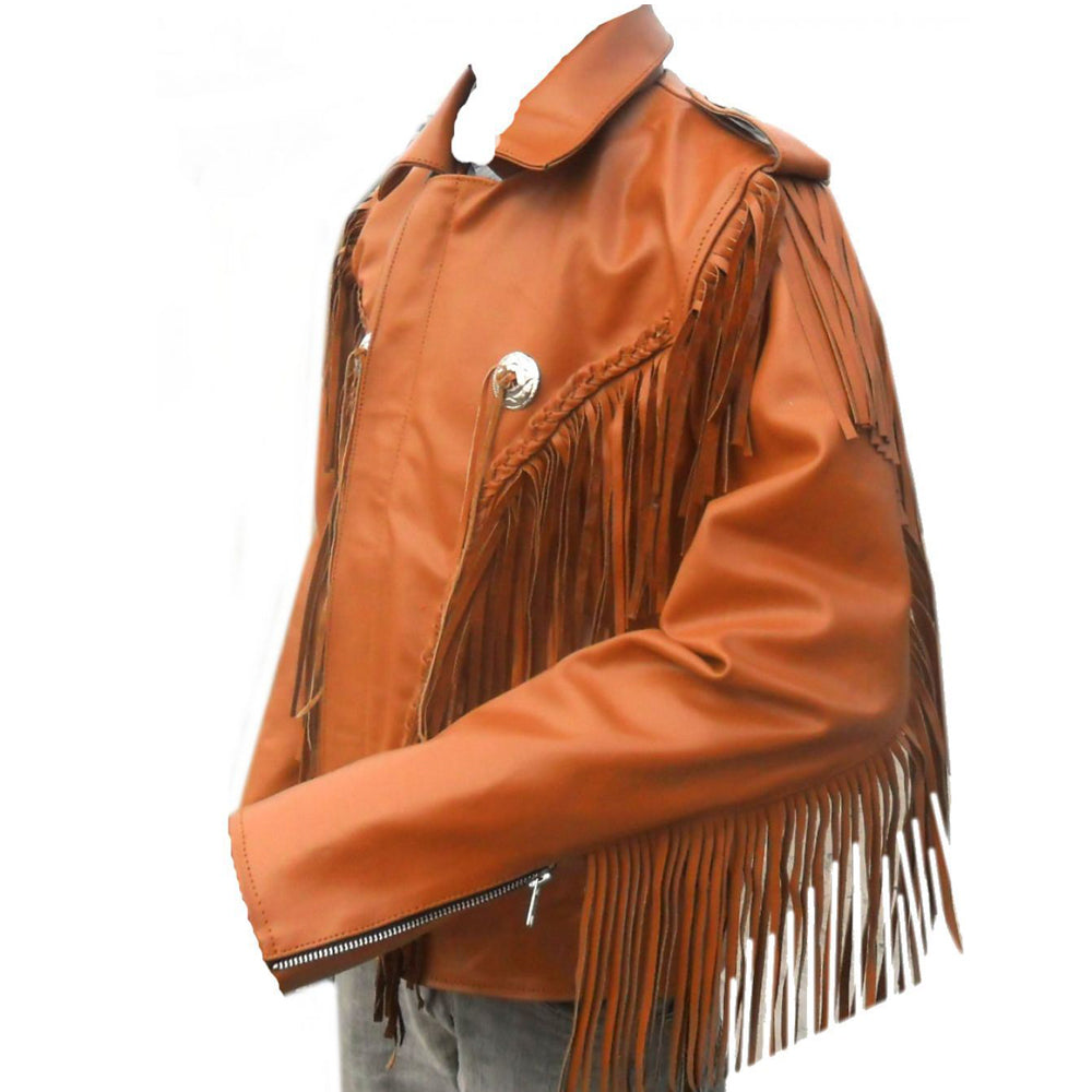 Veste en cuir à franges style cowboy western pour homme