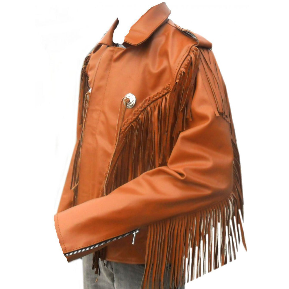 Veste en cuir à franges style cowboy western pour homme