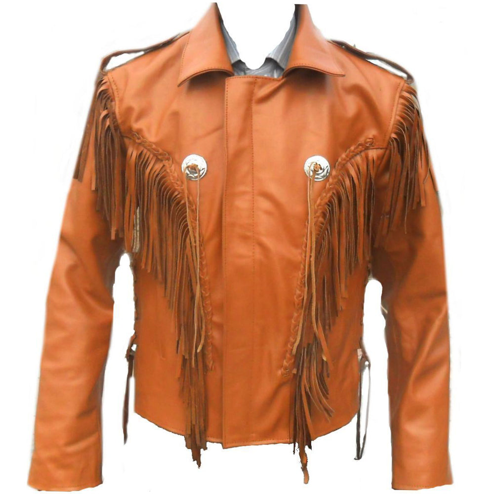 Veste en cuir à franges style cowboy western pour homme