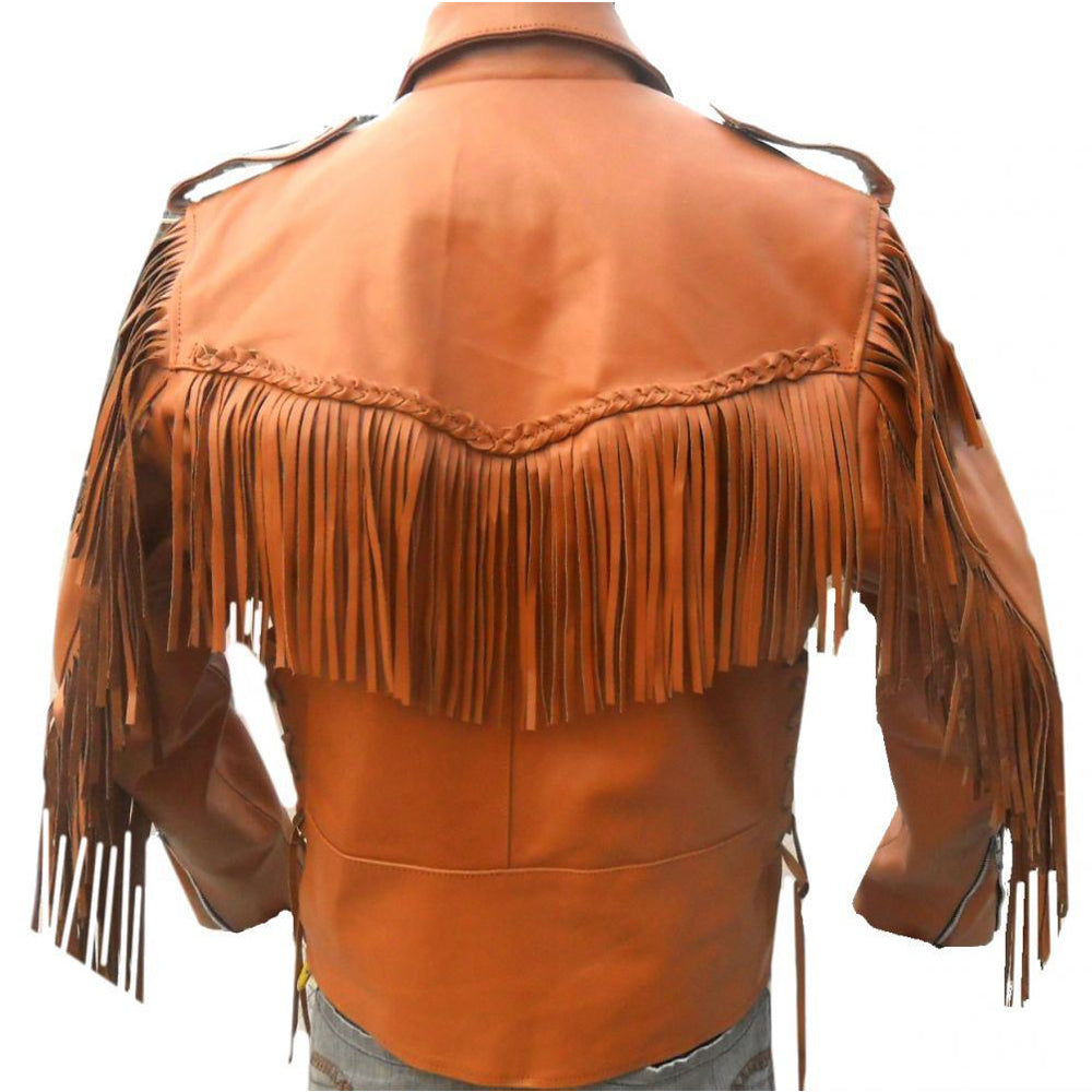 Veste en cuir à franges style cowboy western pour homme