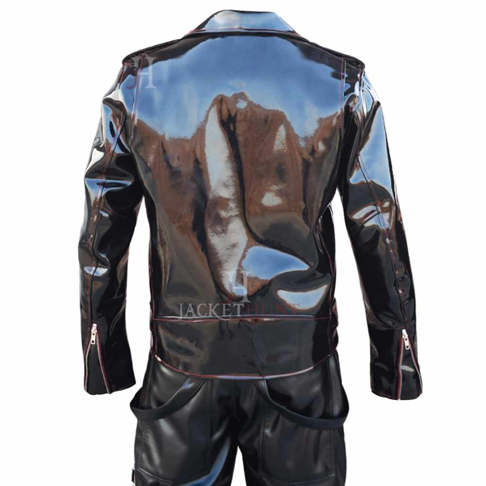 Veste de motard en vinyle PVC pour homme EMO, style gothique, fil rouge, mode moto