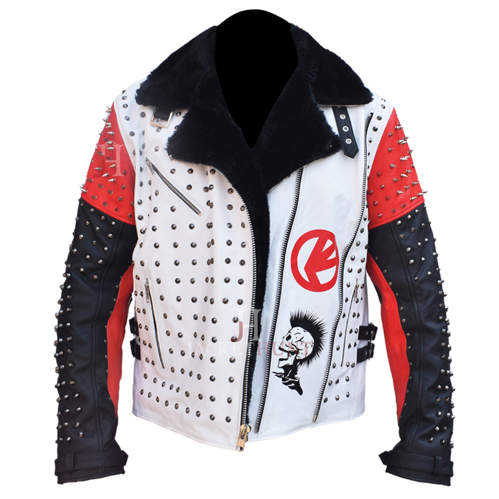 Veste en cuir cloutée style punk rock star pour homme