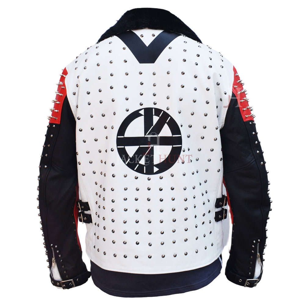 Veste en cuir cloutée style punk rock star pour homme