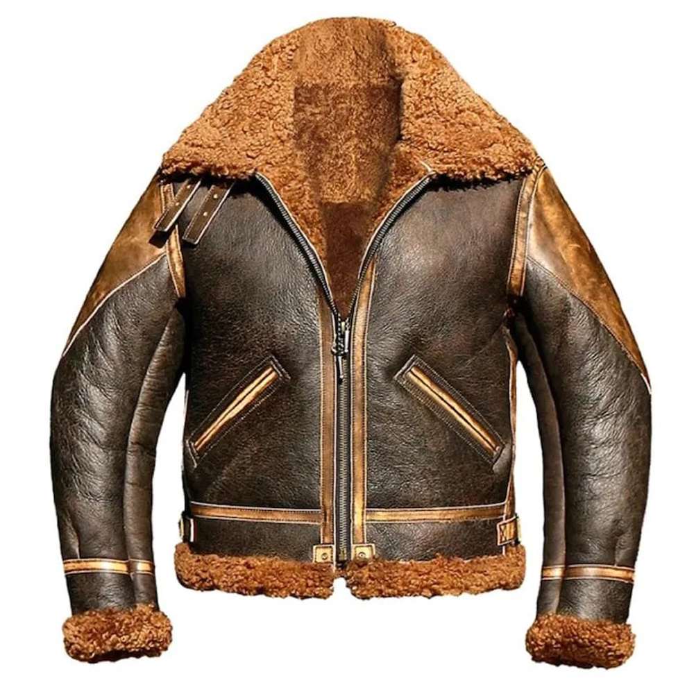 Men RAF Aviator B3 Shearling Bomber Leather Jacket