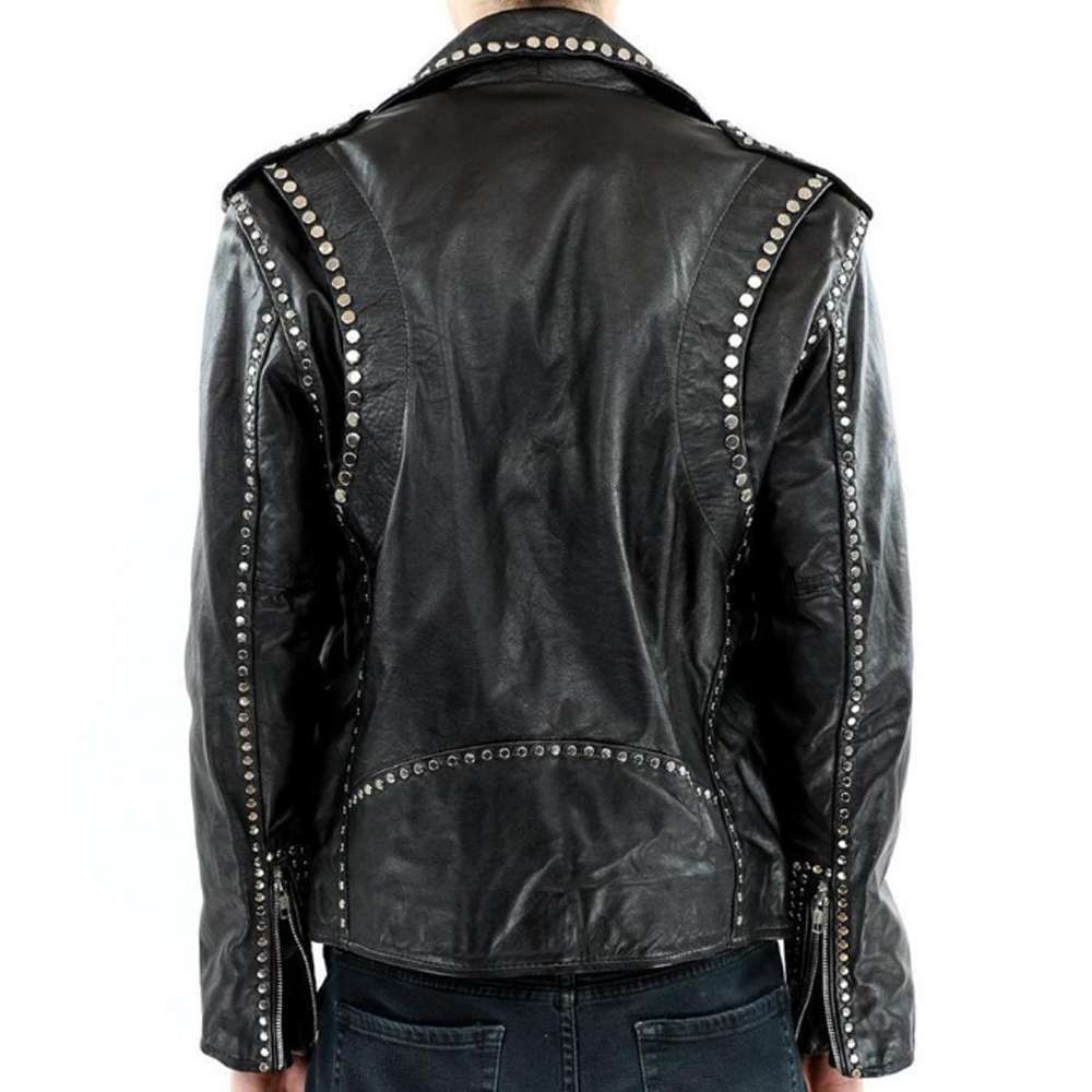 Veste de soirée en cuir noir clouté pour homme